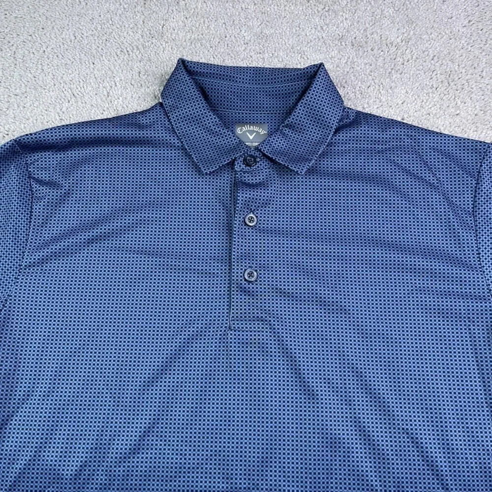 Callaway Golf Polo Shirt Mens Medium Blue Geometric Performance Opti Dri‎
